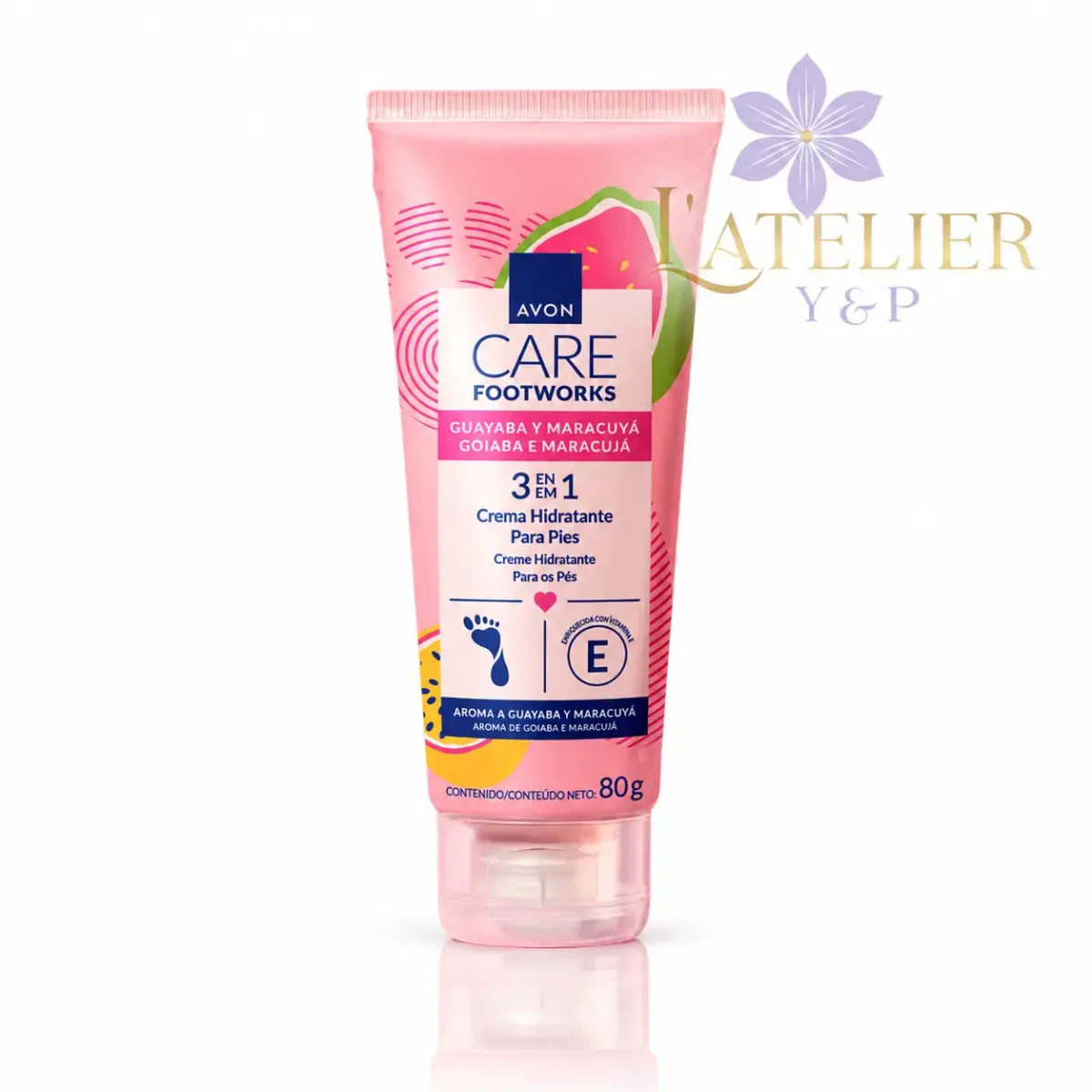 Avon Care Footworks 3 em 1 – Creme Hidratante para os Pés Goiaba e Maracujá 80 g